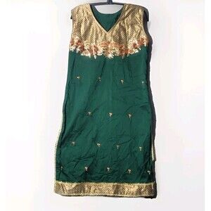Fancy Green + Gold Sequin Pakistani Indian Salwar Kameez Dress Size 38 Medium